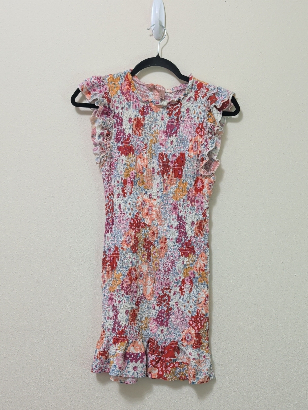 Smocked Floral Ruffle Mini Dress - Multi Pink